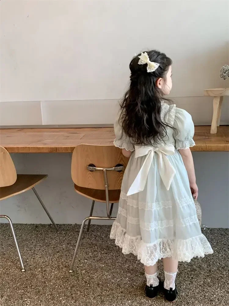 Baby Girl Summer Light Green Turkish Vintage Lolita Lace Princess Ball Gown Dress for Birthday Holiday Party Eid Child Clothing 250117