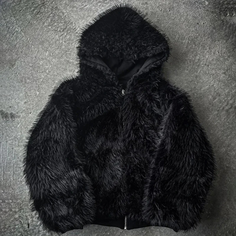 Fashion Autumn and Winter Warm Hip Hop Men Clothes Reversible Streetwear Loose Solid color Y2K Zip up Hoodie Goth American Style 250109