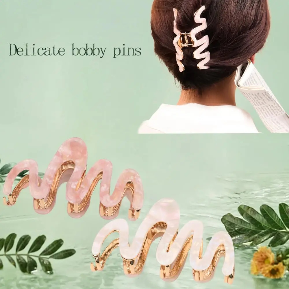 2 Pcs Metal Hair ClipsWavy bobby pins Acetic Acid Hair Clip 3.93inch Large Girls Hair Clips Claw Non-slip Short Hair Accessor 250120