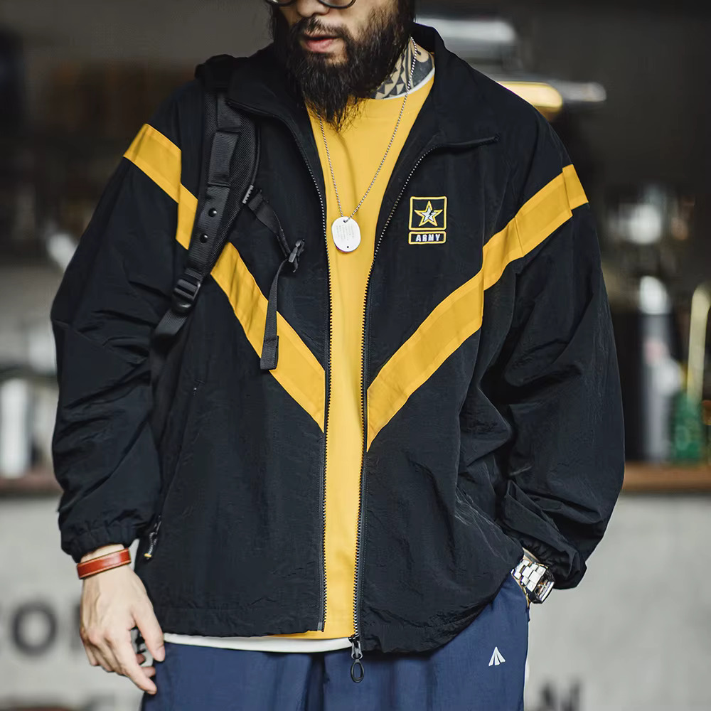 Maden Retro Training Outdoor IPFU Sports Contrasting Loose Stand-Up Collar Zipper Design Jacket For Men's Autumn
