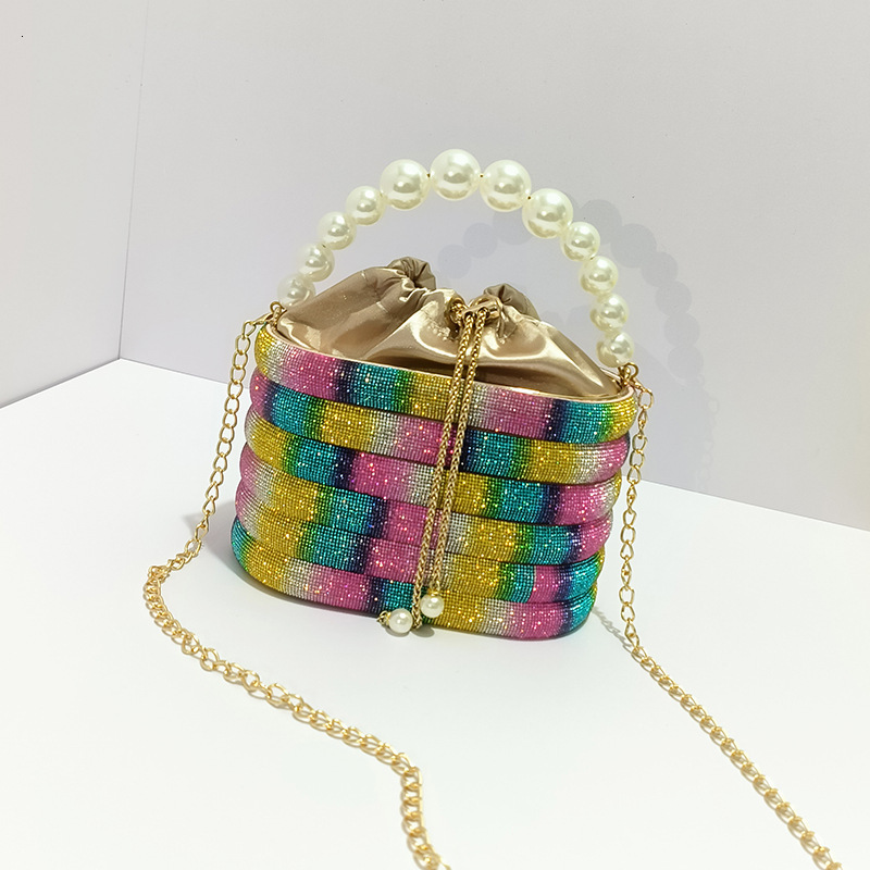 Sparkling And Ineffective Diamond Banquet Vegetable Basket Birdcage Pearl Metal Bucket Handbag