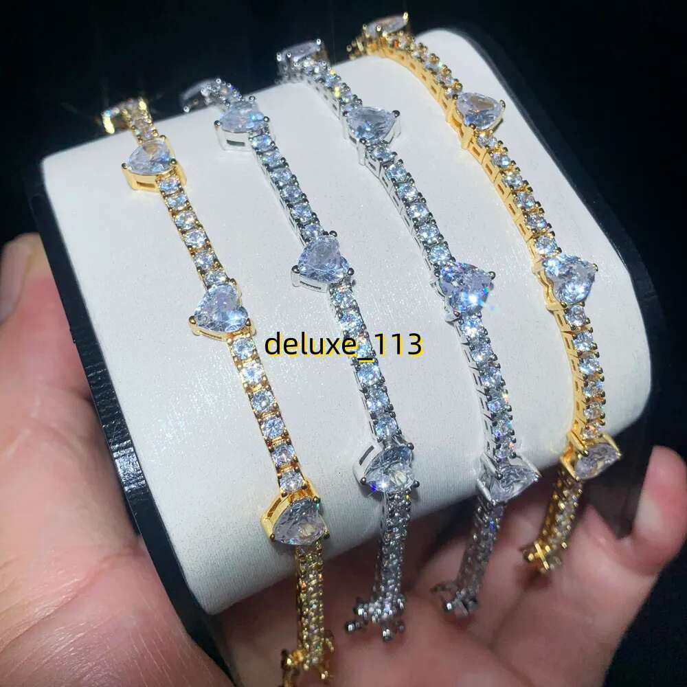 New Arrival 6mm Mini Heart Love with 2.5mm Round Moissanite Tennis Chain Bangle Elegant Bracelet Hip Hop Paved Cubic Moissanite Women Party Gift Whole