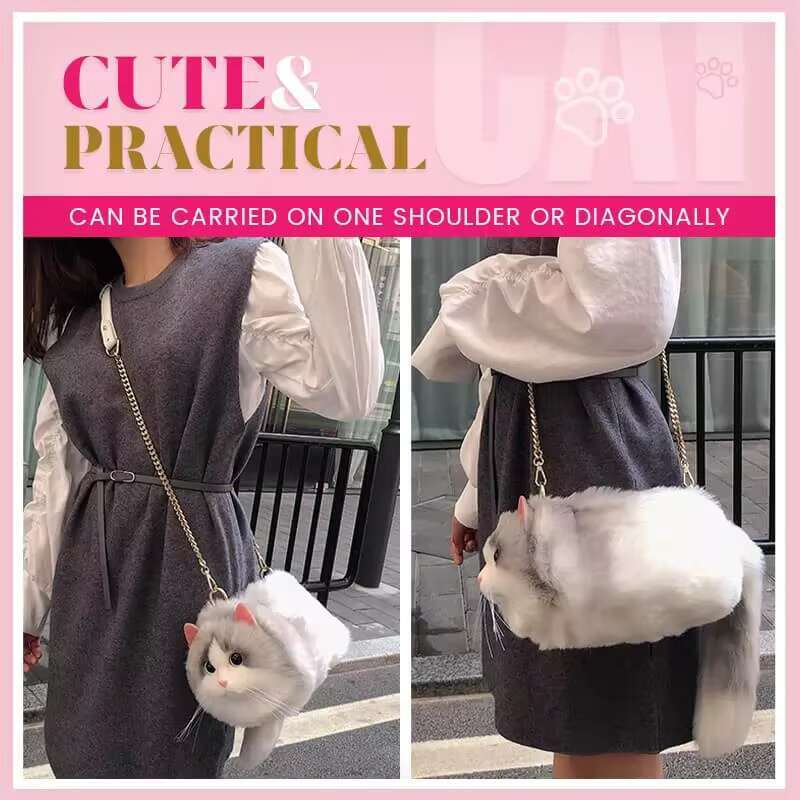 Cute Cat Bag Plush Stuffed Animal Crossbody Bags Women Fashion Winter Soft Purse Cartoon Handbags Super Emulation