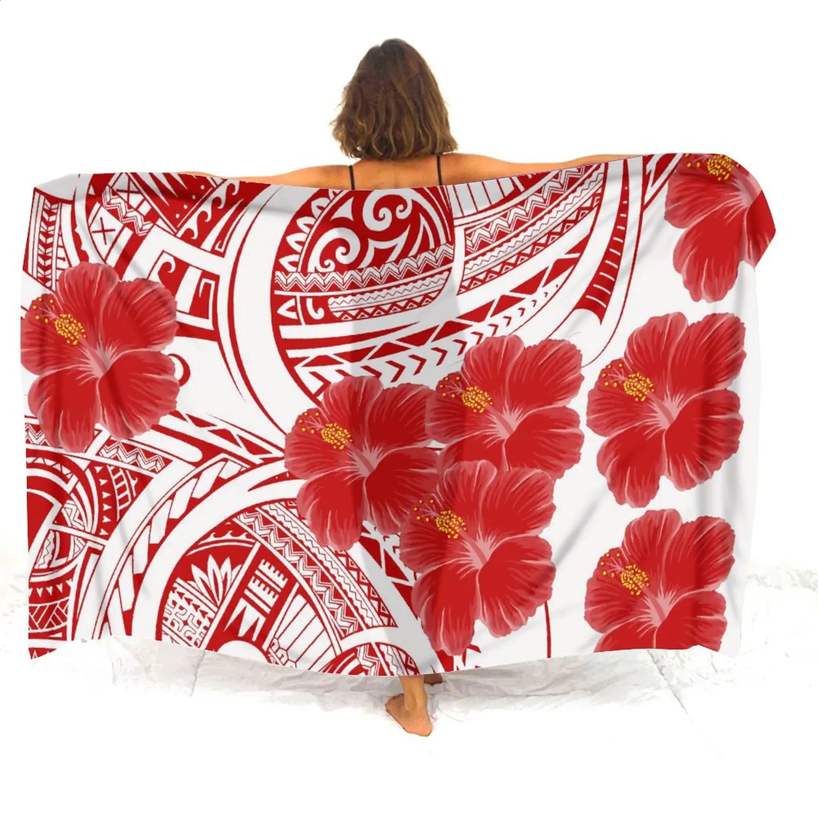 Polynesian Custom WomenS Sarong Hawaiian Beach Party Shawl Windproof Sun Protection Dress Samoa Floral Print 250120