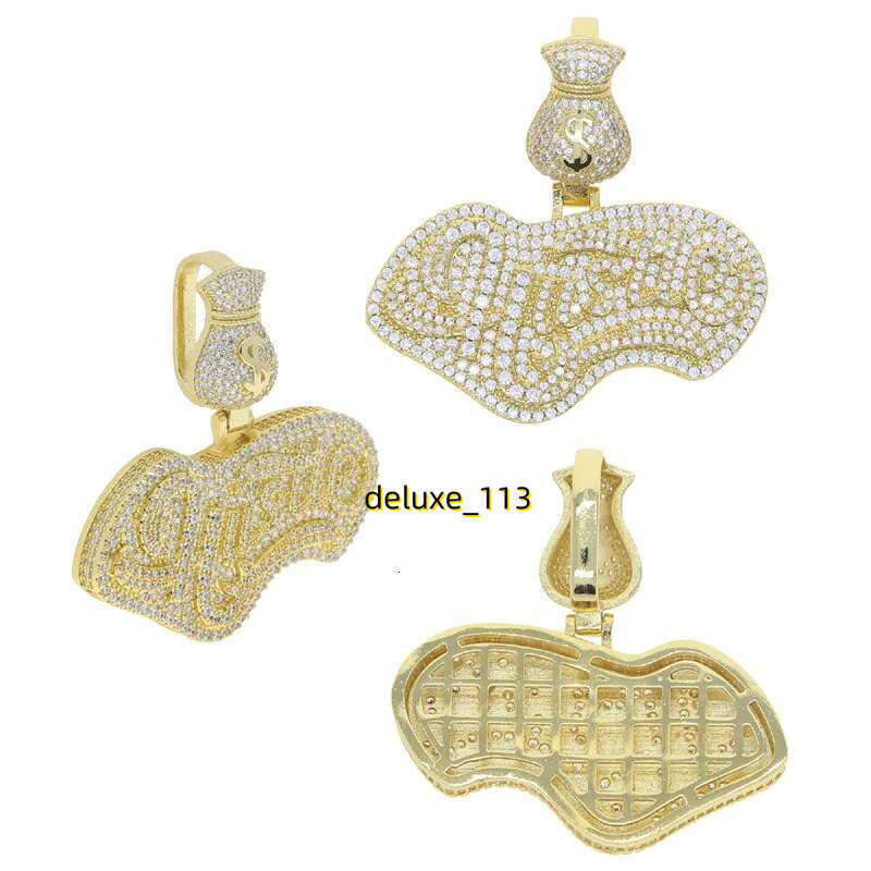 New Designer Mini Money Bag Cursive Hustle Letter Charm Pendant Necklace with Rope Chain Hip Hop Women Full Pave 5A Cubic Moissanite Men Gift Jewelry
