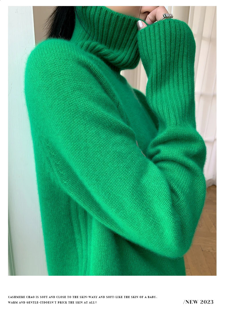 Turtleneck Cashmere Sweater for Women Loose and Thickened Pullover Lazy Wind Korean Version Heavy Autumn and Winter 250118