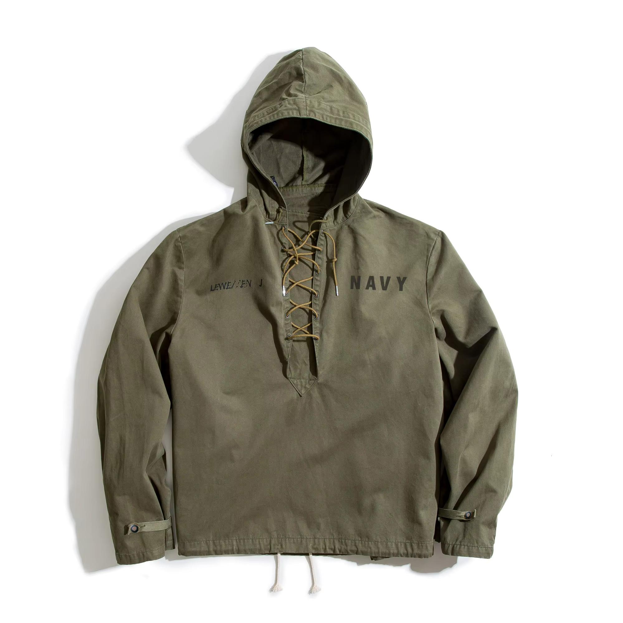 Maden Retro Green Deck Jacket Hooded Sweatshirt Wtih Drawstring Collar Cuffs Adjustable Design Windbreaker Pullover For Men