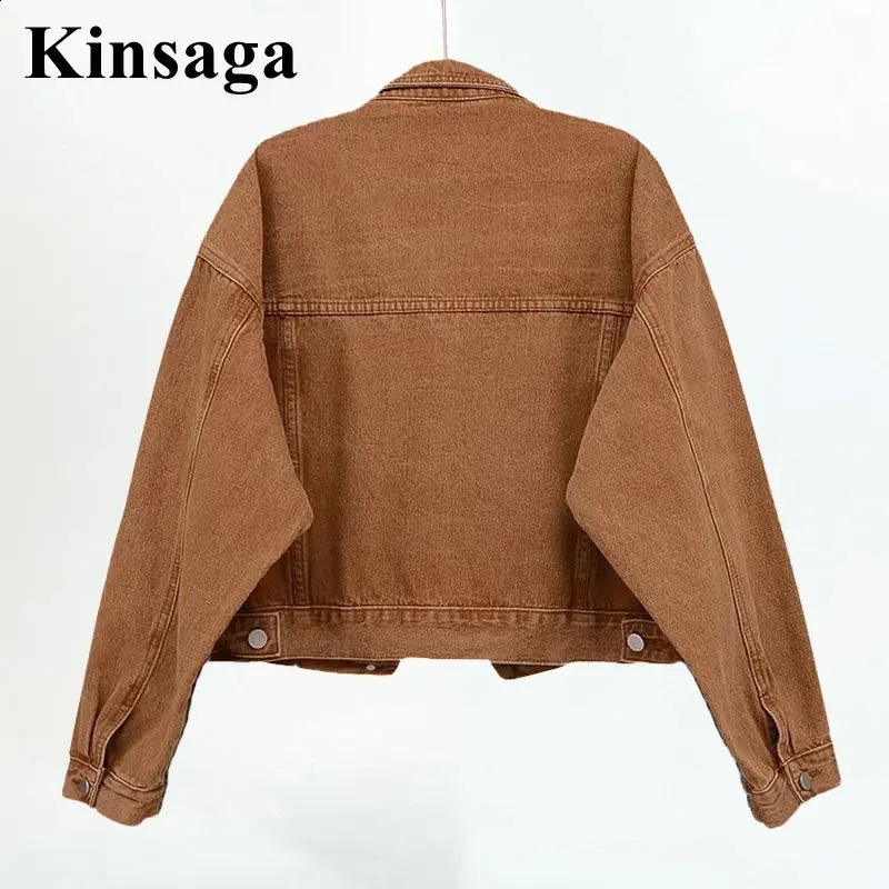 Women Street Harajuku Vintage Brown Short Denim Jackets Xl Spring Street Y2K Cropped Jeans Coats Outwear 90S s Jean Tops 250121