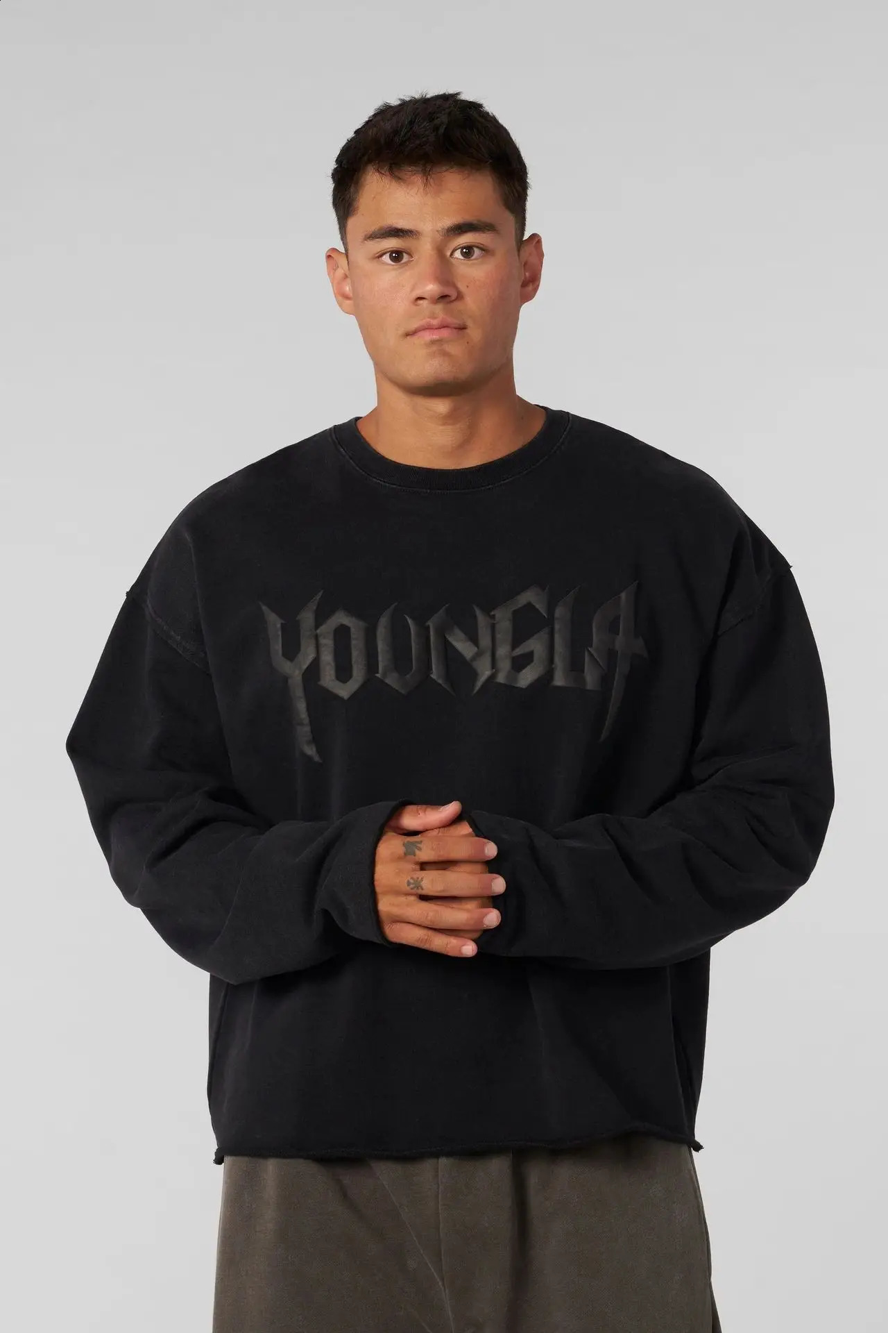 American style mens round neck trendy hoodie loose and heavy weight looped foam printed casual long sleeved jacket 250121