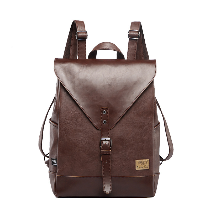 Three Box Fashion Vintage Male Backpack For Teenager School Men Leather Business Travel Laptop Shopping Bag