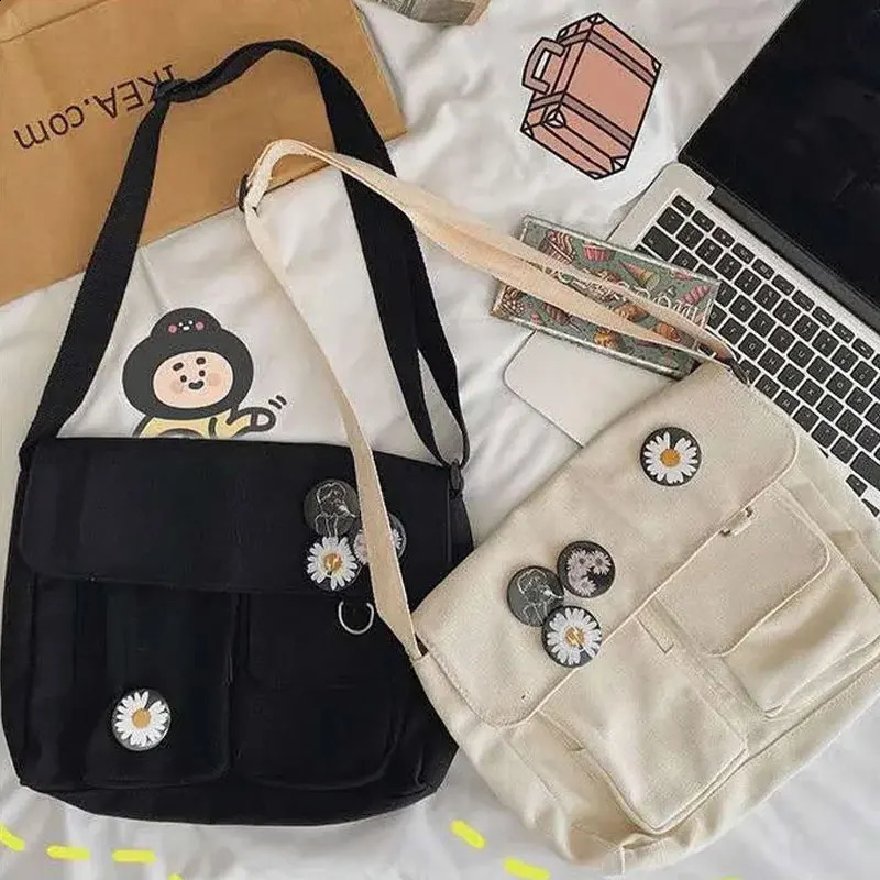 Women Canvas Messenger Bag Youth Ladies Fashion Shoulder Bag Student Large Capacity Female Crossbody Bags Woman Packet 250121