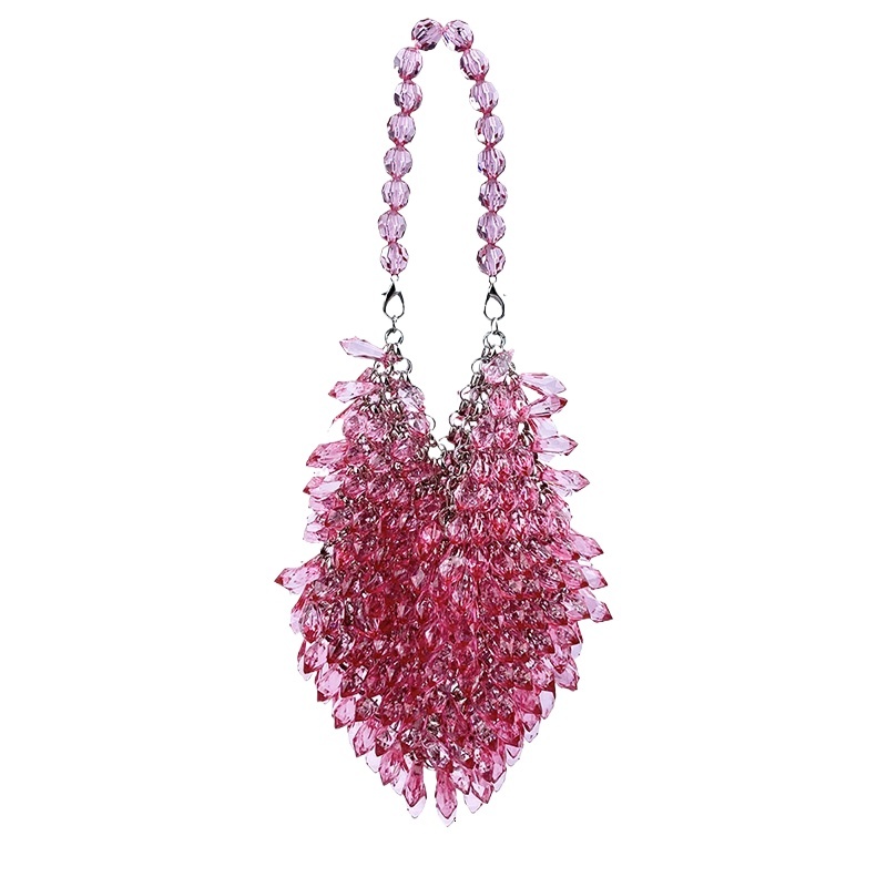 24 New Diamond Bucket Banquet Palace Style Handmade Woven Crystal Bead Water Droplet Bag, Handbag