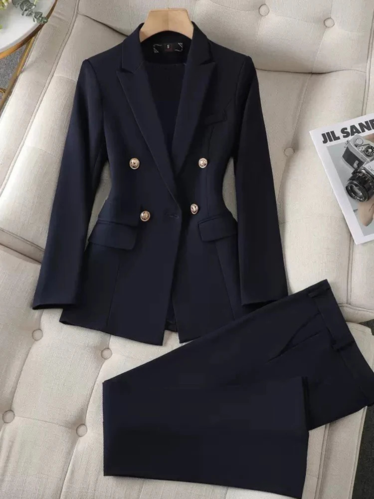 Yitimuceng Women Slim Fit Double breasted Top and Pants Set Elegant Office Fashion Coat 2 piece 250114Z