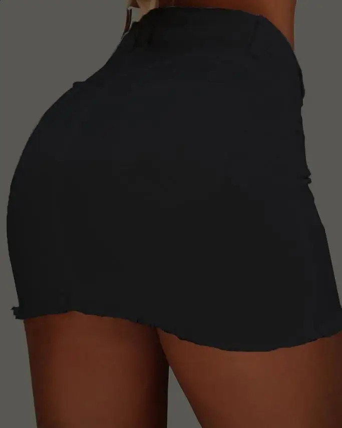 Sexy Skirt for Woman Spring Summer 2023 Plain Button Fly Raw Hem Mini Skinny Female Denim 250110Z