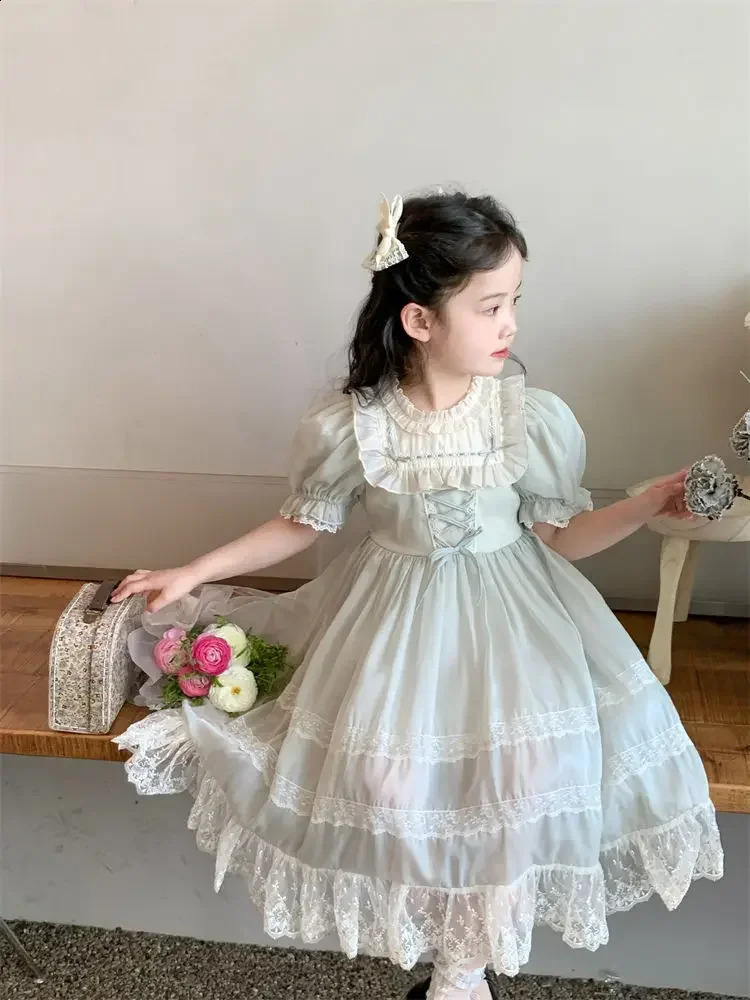 Baby Girl Summer Light Green Turkish Vintage Lolita Lace Princess Ball Gown Dress for Birthday Holiday Party Eid Child Clothing 250117