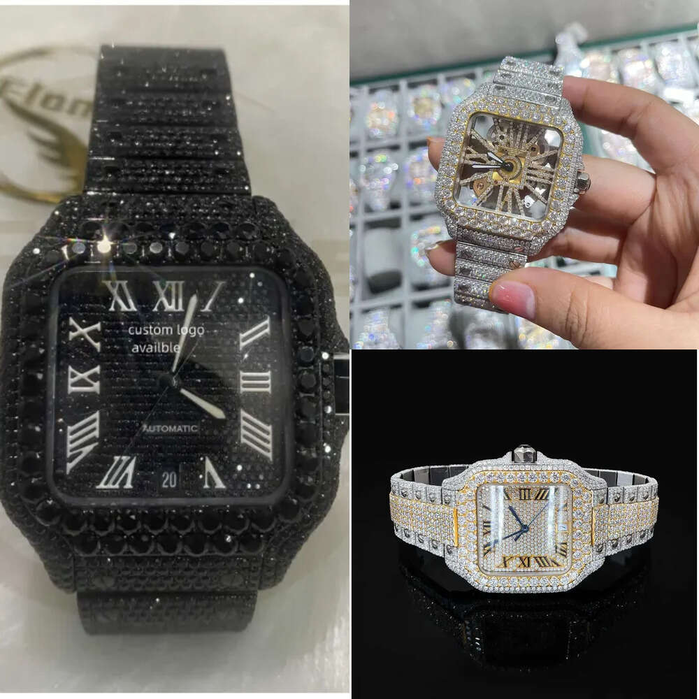 Top jewelry hip hop Haute couture diamond watch customMen's Fashionable Moissanite Watch Sapphire Glass Automatic nical Square Dial Rectangle 22mm Buckle Latest