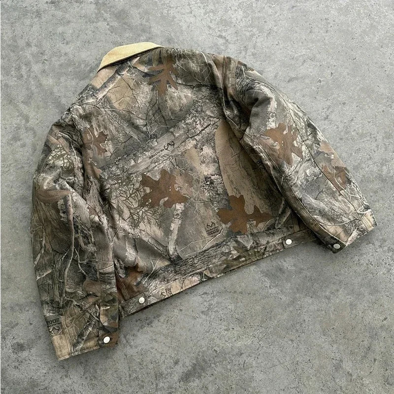 Y2K Camouflage Plush Fur Hooded Coat Fashion Men and Women Harajuku Punk Leaf Graphic Oversized Coat Autumn Winter Zipper Jacket 250121