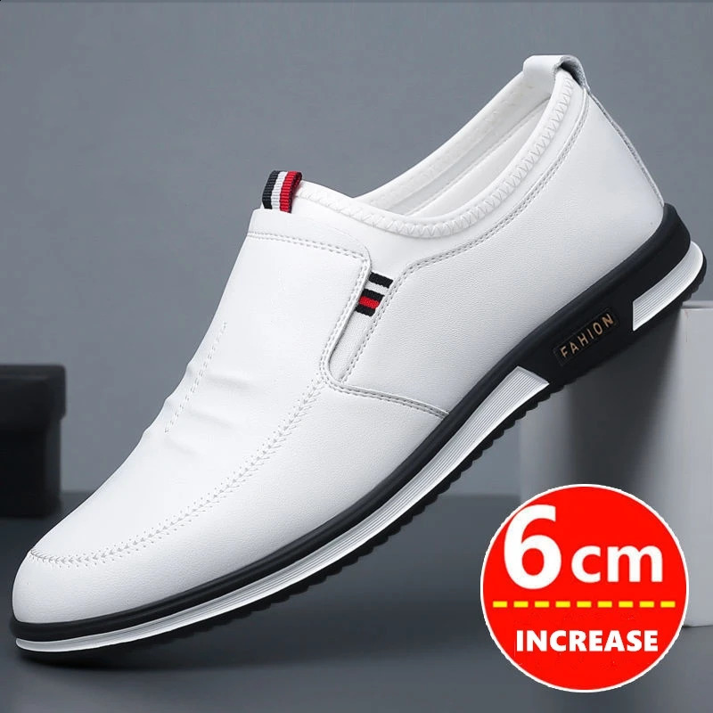 Men Hollow Breathable Cow Leather Casual Elevator Shoes Soft Comfortable Flat/6cm Hidden Heels Height Increase Sneakes Tall Shoe 250209