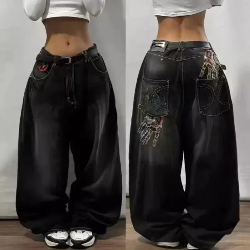 American Retro Cleanfit Fashion Print Baggy Jeans Womens Y2K Casual Joker Gothic High Waist WideLeg pants Street Wear 250122