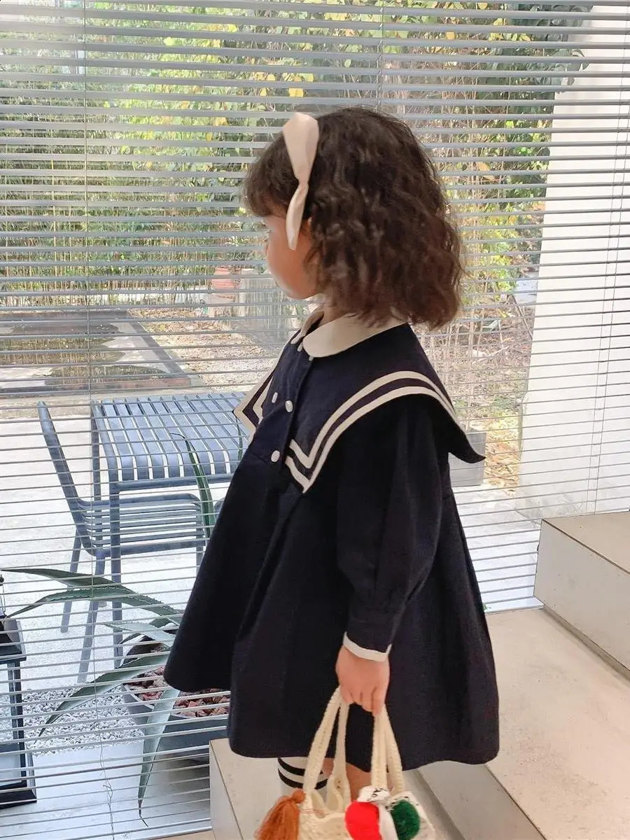 Spring Infant Baby Girl Trendy Dress Cotton Preppy Style Turn Down Collar Kid Casual Long Sleeve Toddler Vestido 250117