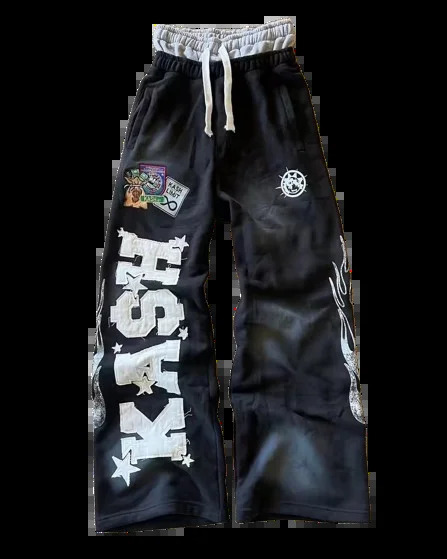 Sweatpants Y2K Pants Men Hip Hop Letter Patch ed Vintage Double Layer Baggy Elastic Waist Gothic Jogging Casual 250122