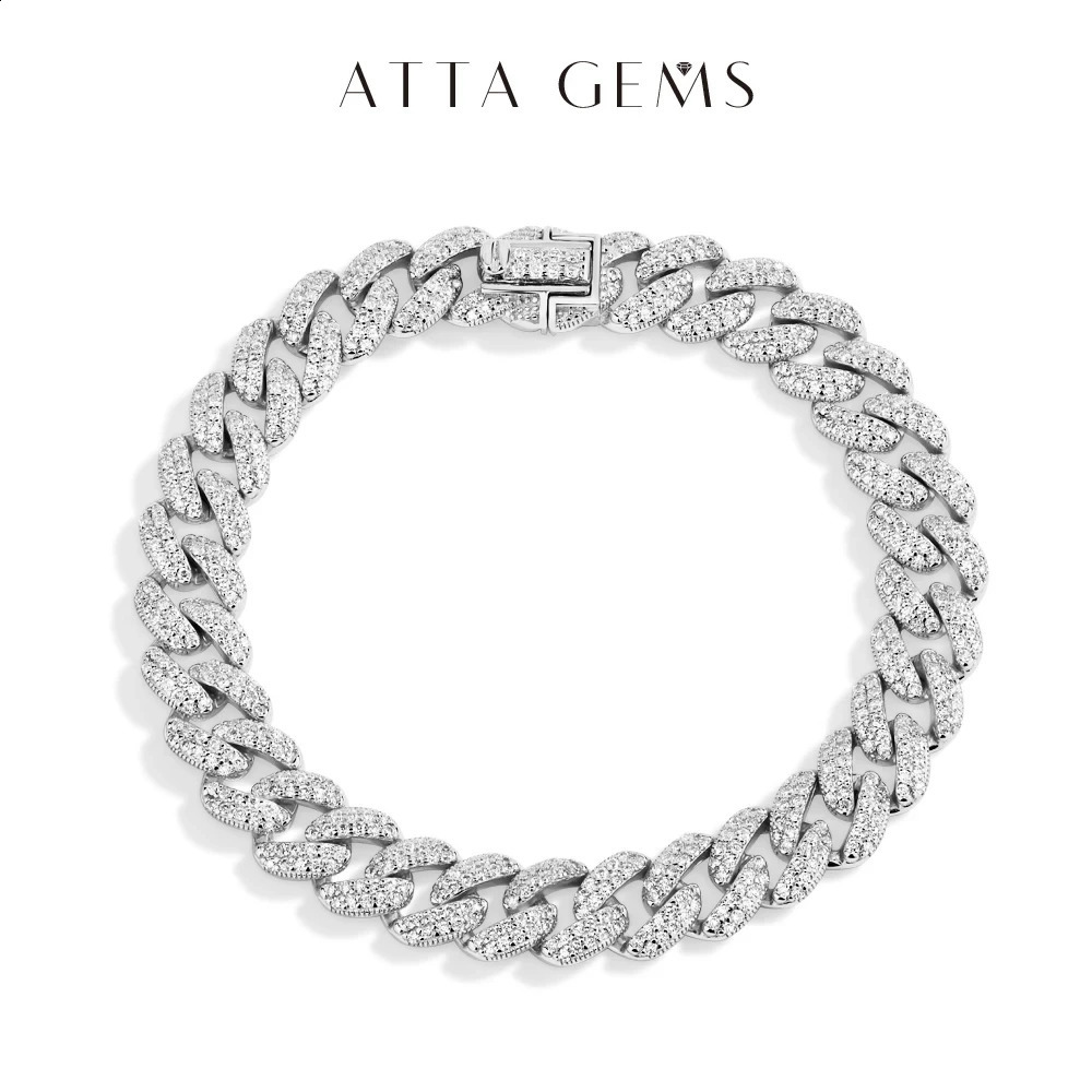 ATTAGEMS DVVS1 Full Cuba Chain for Man Women 925 Sterling Silver 18k Gold Plated Hip Hop Tennis Bracelet Fine Jewelry 250121