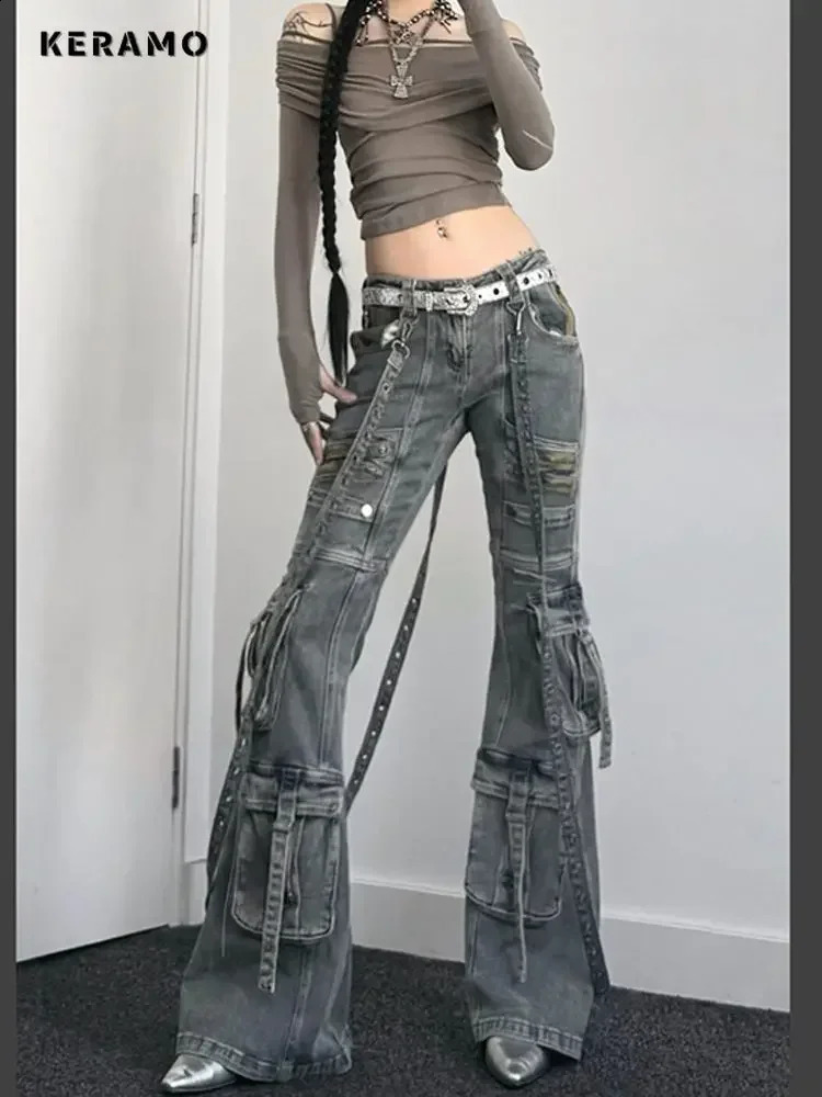 Womens Y2K Slim Fit Laceup Denim Trouser Washed Vintage Classic Emo Casual Pants Grunge Street Retro High Waist Pockets Jeans 250121
