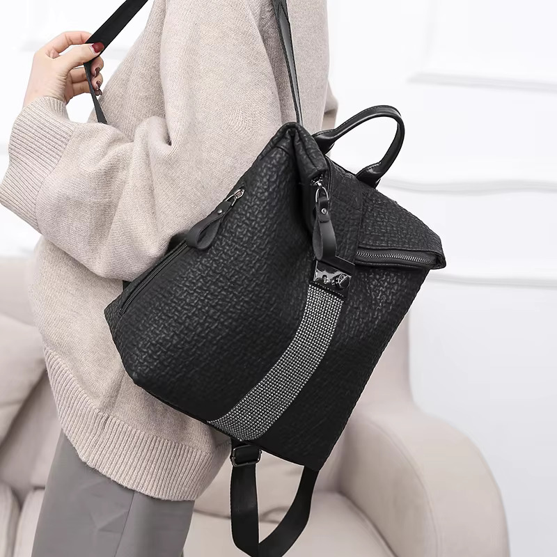 New Ms Designer Women Capacity Leather Black Backpack Casual High Quality School Backpacks For Girls Travel Bagpack