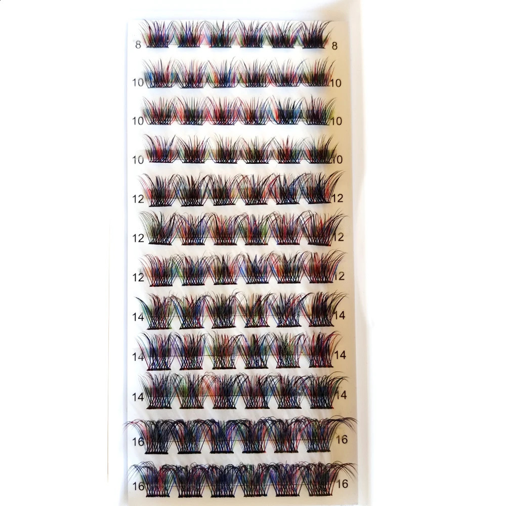 Premade Fans DIY Cluster Eyelashes Segment Lashes Mixed Rainbow Eyelash Lashes Blue Purple Cluster Colorful Eyelash Extension 250110