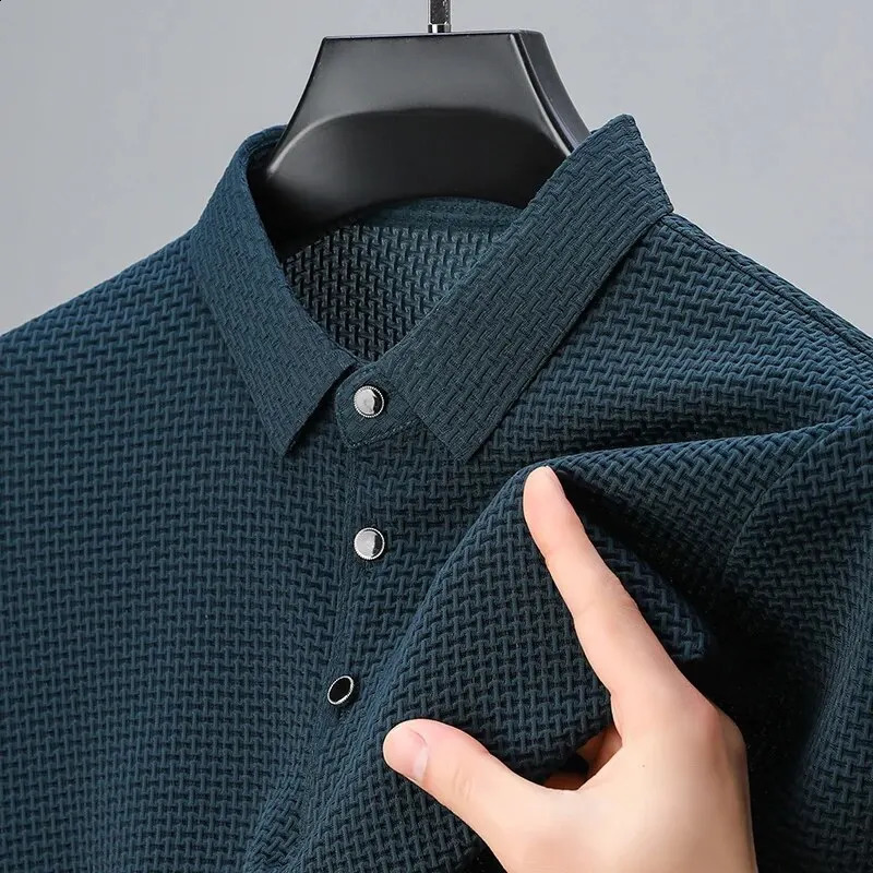Summer Mens Casual Polo Shirt Breathable Business Male Golf Social Short Sleeve Lapel Loose T-shirt Solid Color Cool Tops 250318