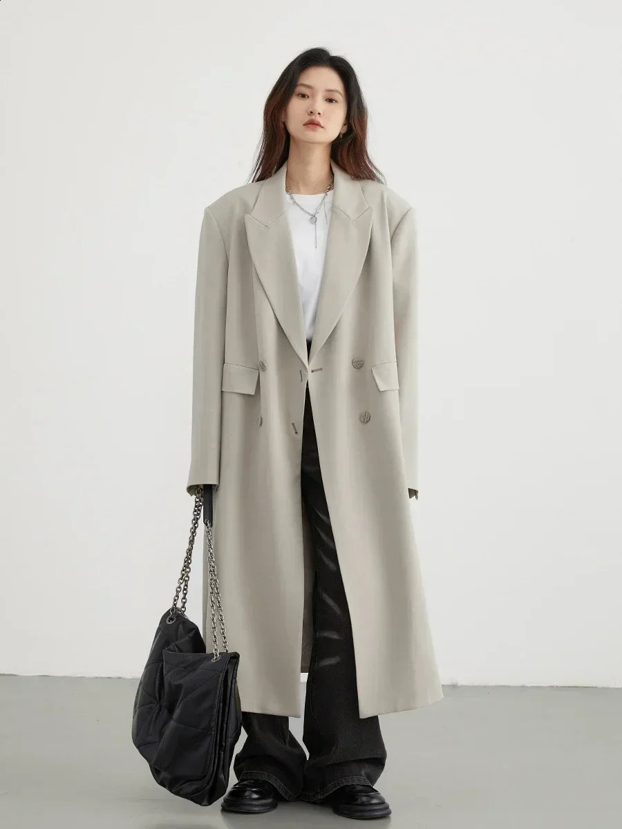 CHIC VEN Women Trench Coat Solid Loose Casual Long Overcoat Double Breasted Female Windbreak Woman Outerwears Spring Autumn 250118