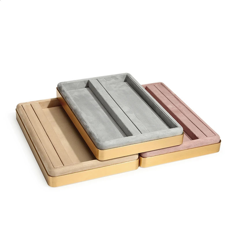 Fashion Jewelry Rings Organizer Tray Metal Frame Velvet Finger Rings Show Stand Jewelry Storage Box Gray Pink Blue Green Tray 250117