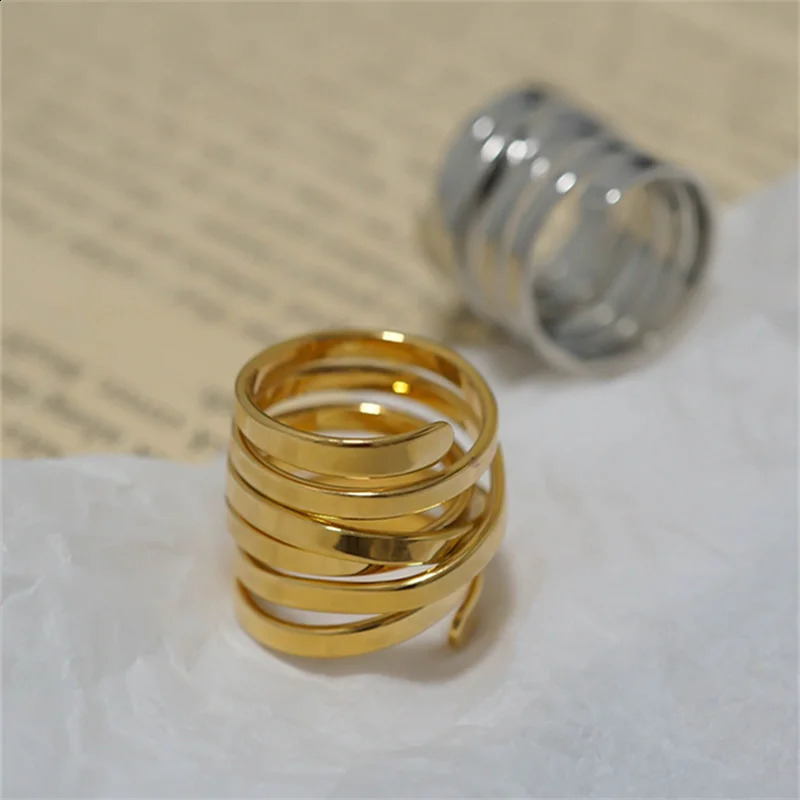 Fashion Wrapped Cross Lines Ring Creative Spiral n Real 18k Gold Plated Brass 250109