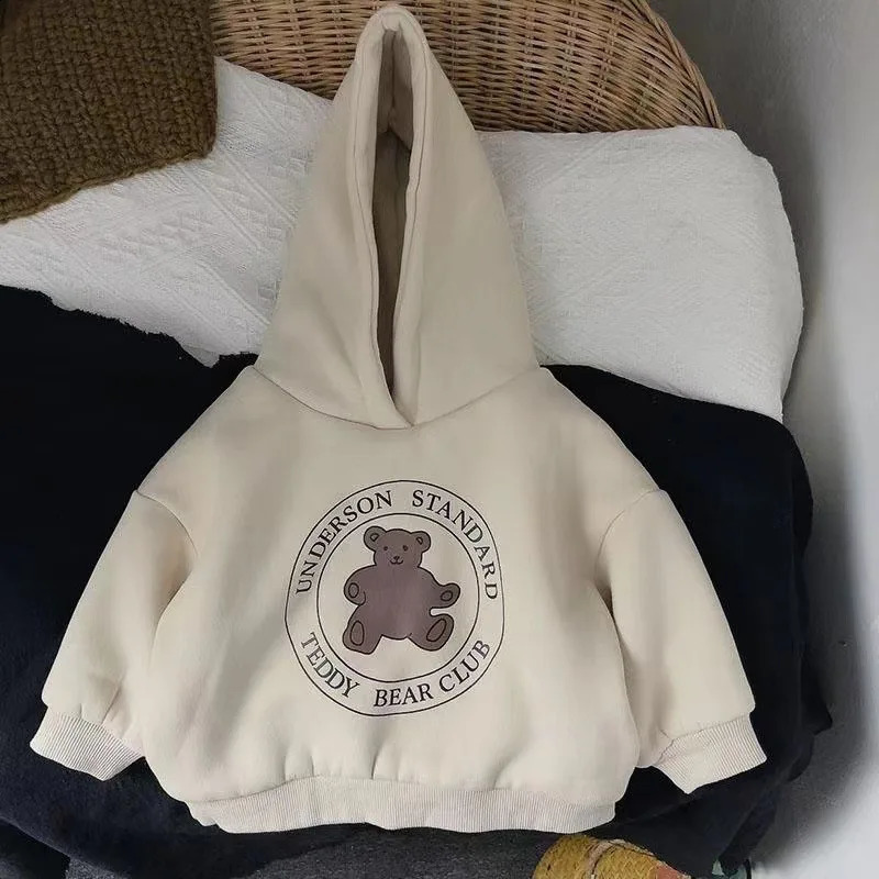 Autumn Velvet Baby Girl Sweatshirt Cotton Bear Print Long Sleeve Kid Girl Pullovers Loose Casual Outwear Toddler Girl Hoodie 250121