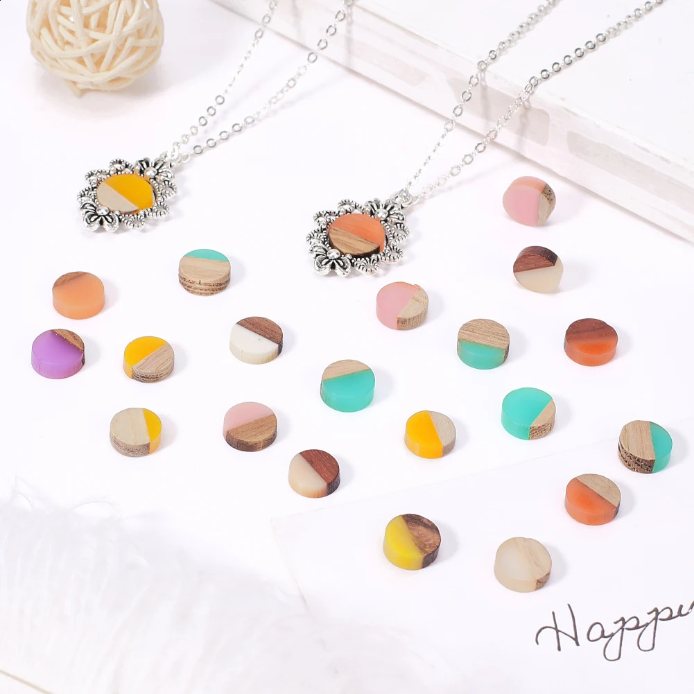 50Pcs 10mm Natural Wood Resin Cabochons Flat Back Cabochon Charm For Bracelet Earring DIY Craft Jewelry Making Accessories 250117