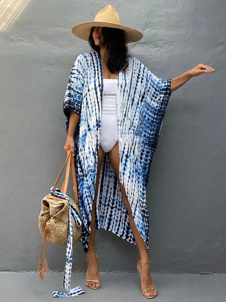 2023 Bikini Coverups Black Retro Striped Self Belted Women Summer Clothing Kimono Dress Beach Wear Swim Suit Cover Up Q1225 250122