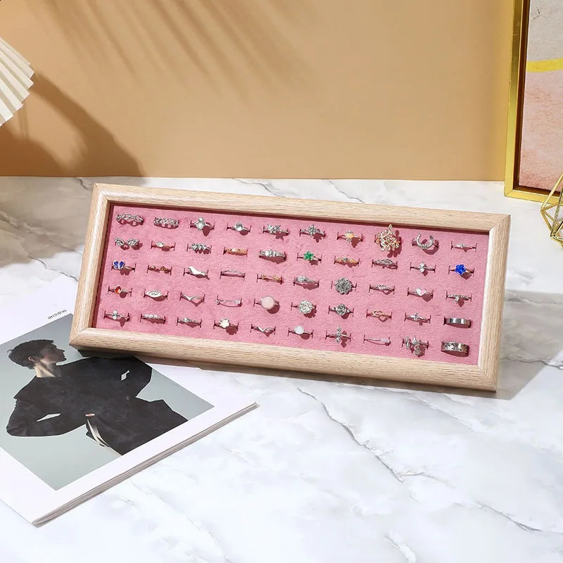 1pc Fashion Velvet 50 Slots Ring Display Tray Large Capacity Rings Earrings Cufflink Jewelry Storage Trays Holder Showcase Props 250117