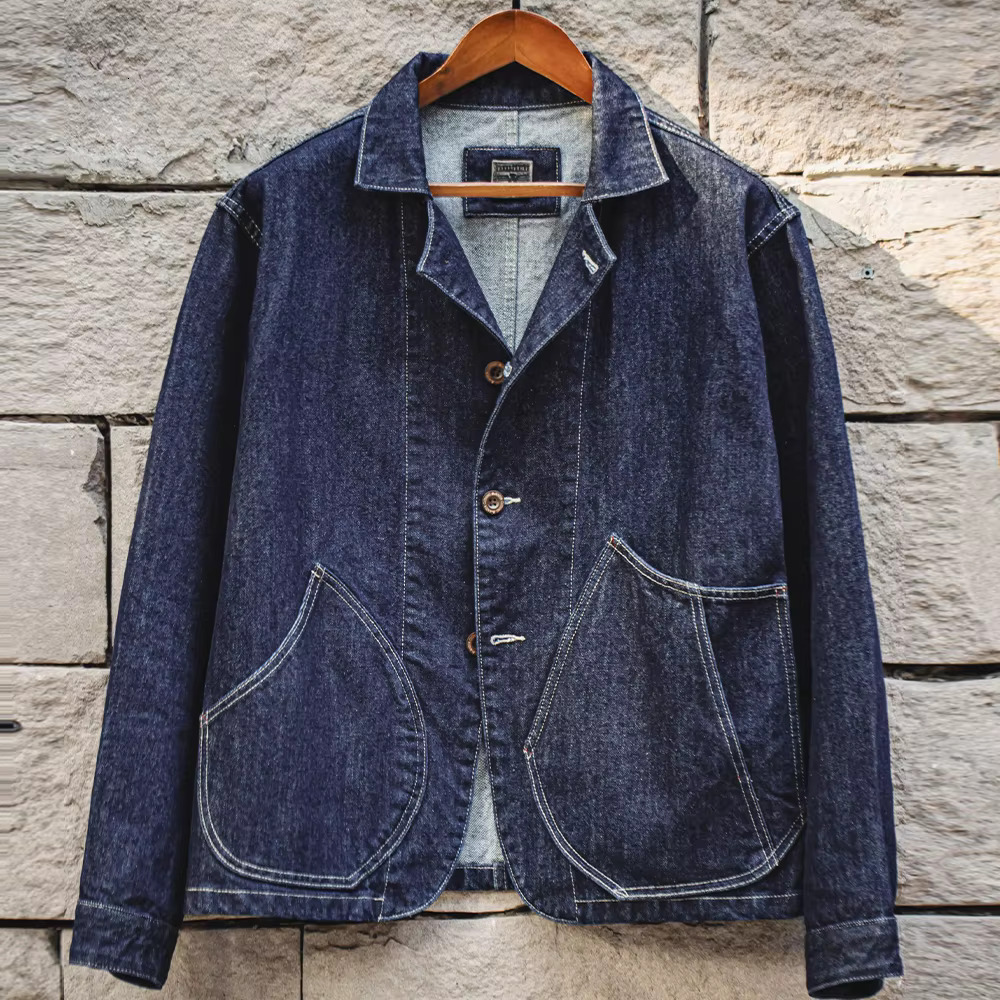 Maden Retro Washed Denim Cowboy Lapel Collar Single-Row Buttons Pockets Jacket Versatile Outerwear For Spring And Fall