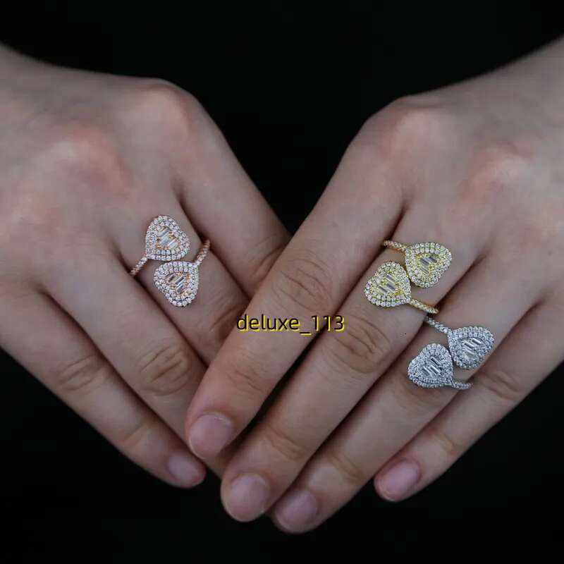 Tiny band adjsut finger heart ring with full cubic Moissanite paved new styles women lady wedding rings jewelry plated gold sier rose color