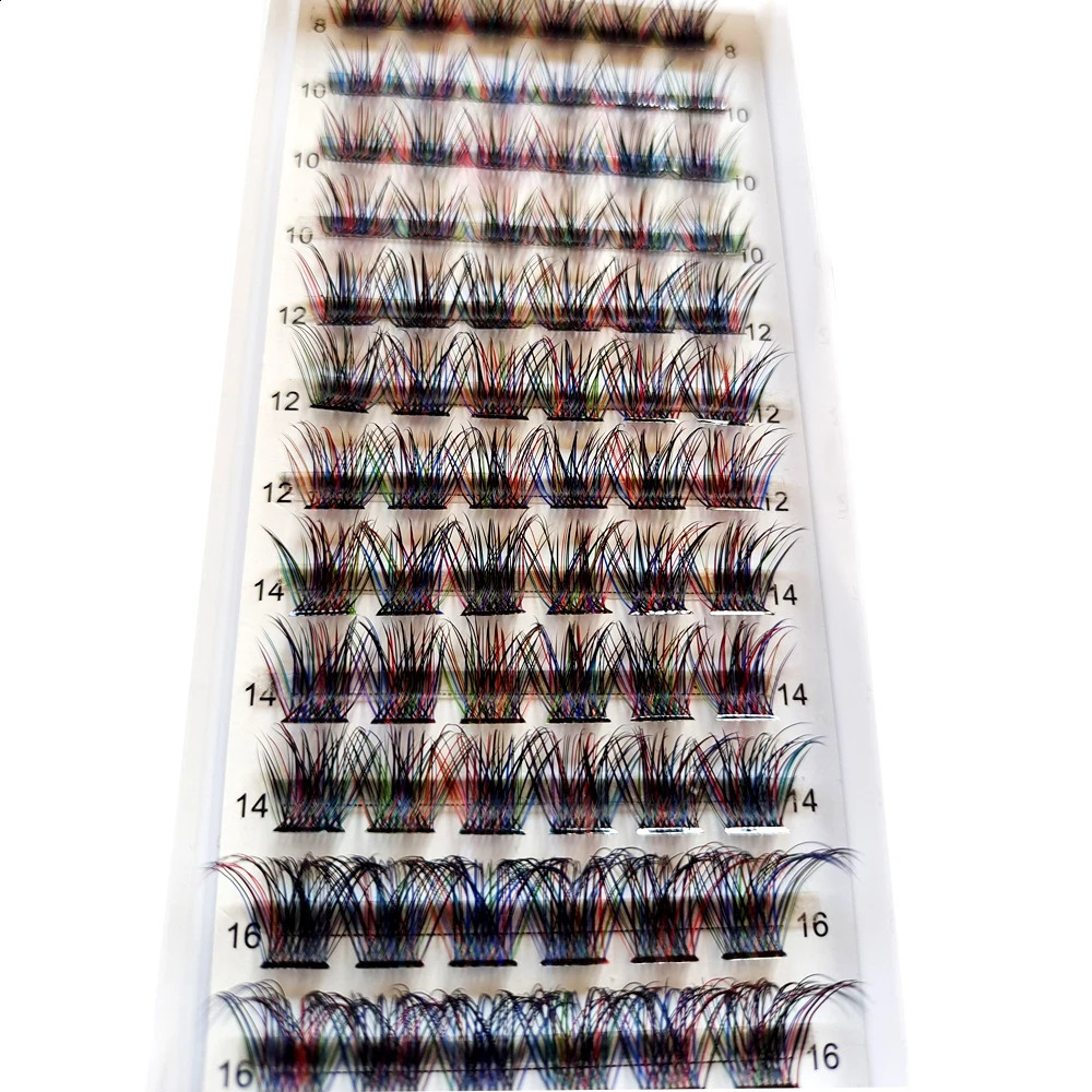 Premade Fans DIY Cluster Eyelashes Segment Lashes Mixed Rainbow Eyelash Lashes Blue Purple Cluster Colorful Eyelash Extension 250110