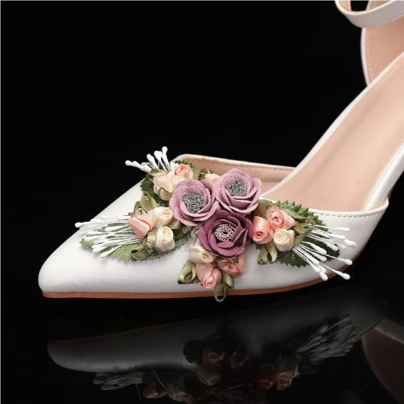 New Pointed End Wedding Banquet Wer White High-Heeled European American Fashion Solid Color Bridesmaid Single Shoes 43