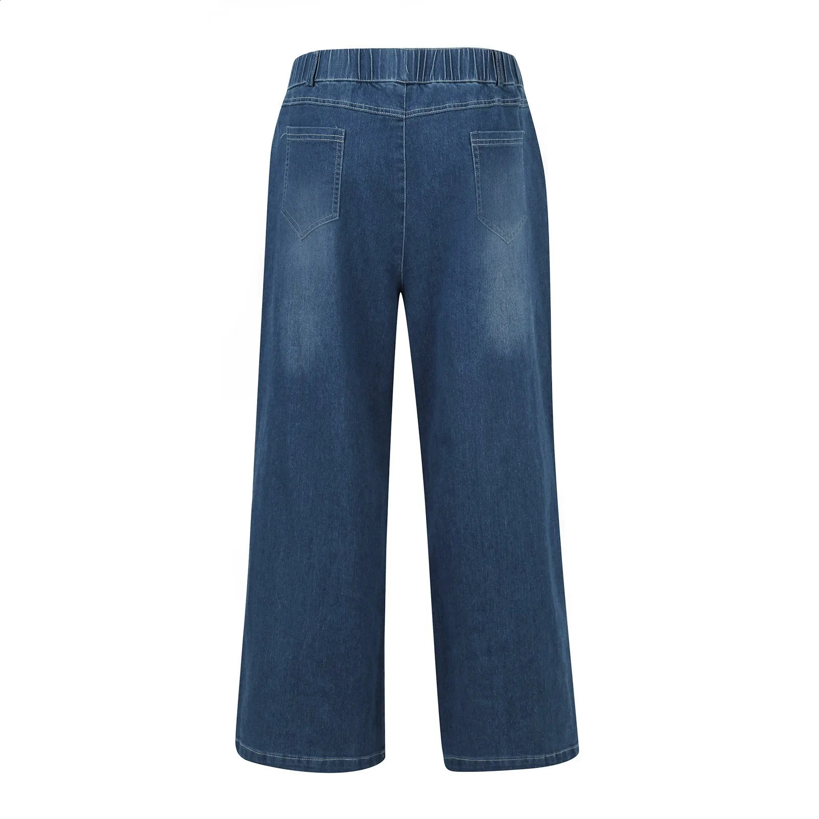 Fahionable Versatile Blue Color Lighted Jeans For Women Seamed Front Wide Leg Solid Casual Slimming Nine Length Trousers 250122