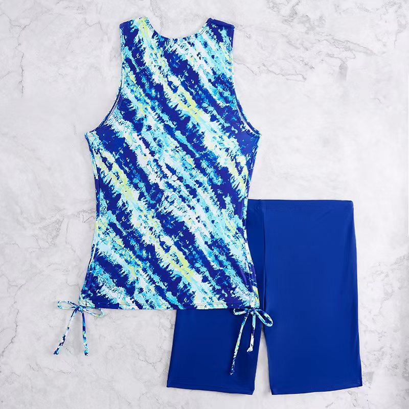 Camouflage Printed Tankini Set Women Modest Two Pieces Swimsuit Sleeveless Vest Swimwear Female Long knee Boy Shorts Bathing Swimming Clothes Beach We