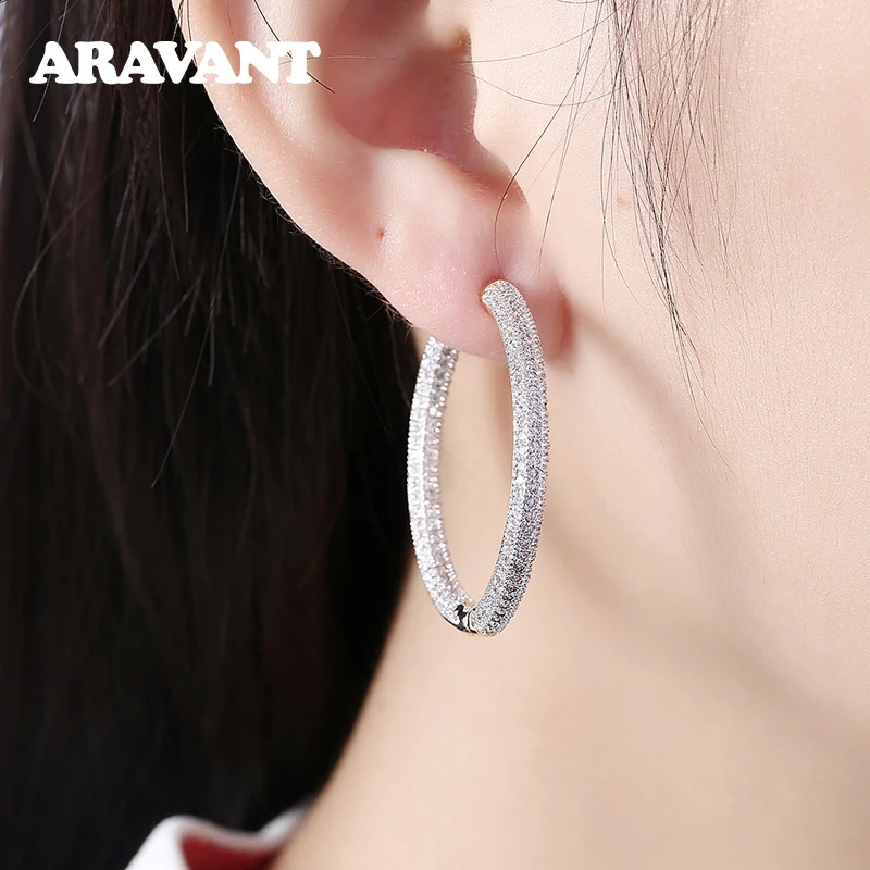 925 Silver 34mm 18K Gold Circle Hoop Earrings For Women Fashion Wedding Jewelry250120