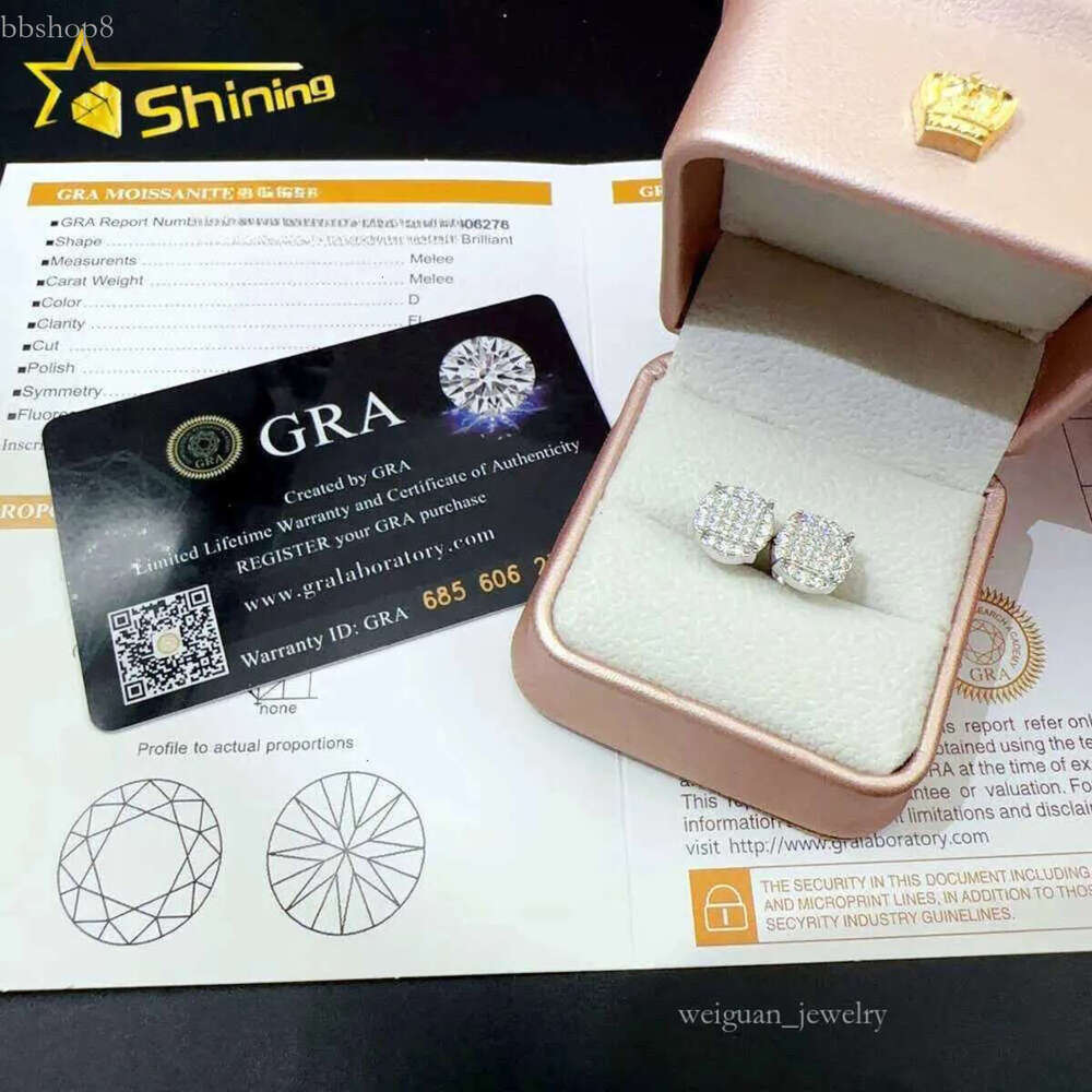 Iced Out Hip Hop Round Shape Vvs Moissanite Stud Earrings Sterg Sier Men and Women