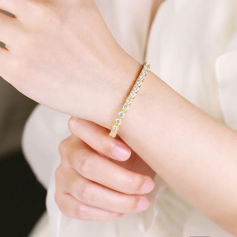 Smyoue 18k Gold Plated Tennis Bracelet for Women 3/4/5mm Classic S925 Sterling Silver Certified Bracelet for Men GRA 250121