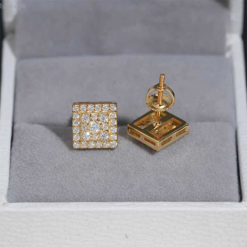 Dia hair high-end feel for girls sier full inlaid moissanite square trendy earrings can be tested with dia pen and GRA certificate