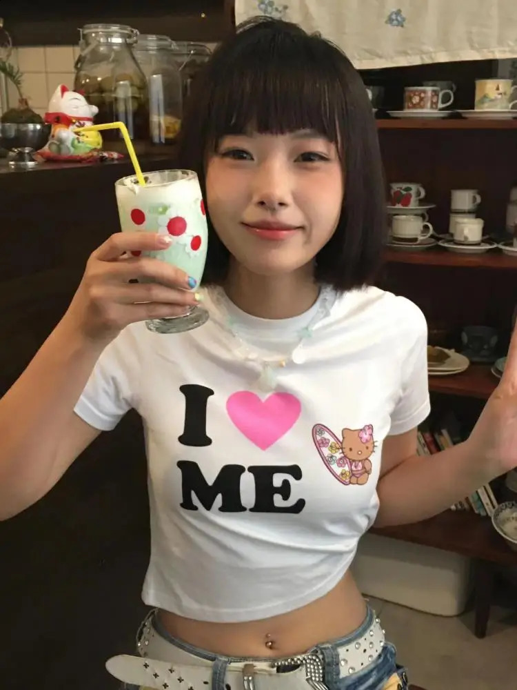 Seeslim Harajuku T Shirt Women Clothes Short Sleeve Crop Top Y2k Graphic Tees Streetwear American Retro Summer Tops Cartoon Chic 250109