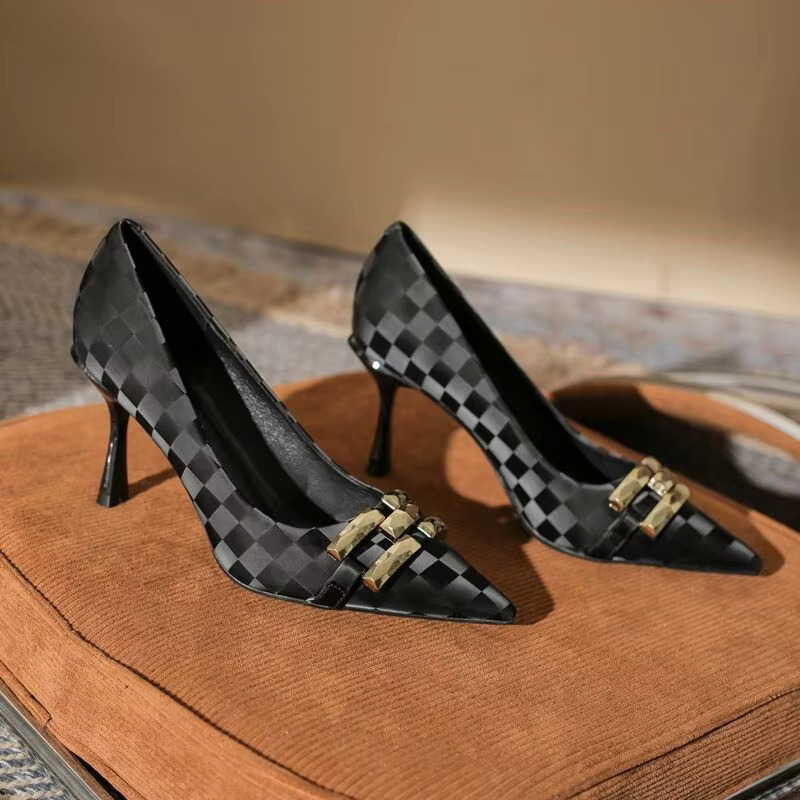 Office With Medium Heels Black Shoes For Women 2024 White Leather Casual Formal Ladies Summer Footwear Quick Delivery A