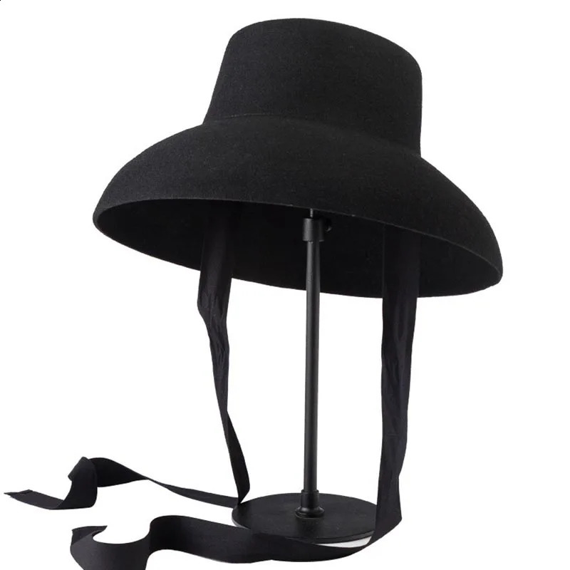 Retro Style Pure Wool Hat Wide Brim Winter Fedoras Women Ladies Band Lacing Cloche for Cocktail Wedding Party Church Stage 250118